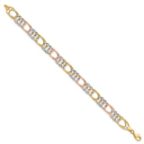 14k Tri-color Polished and Textured 8.5mm Fancy Double Link 7.25 inch Bracelet