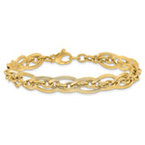 14K Polished and Grooved 8mm Fancy Link 8 inch Bracelet Plus 0.5 inch Extender
