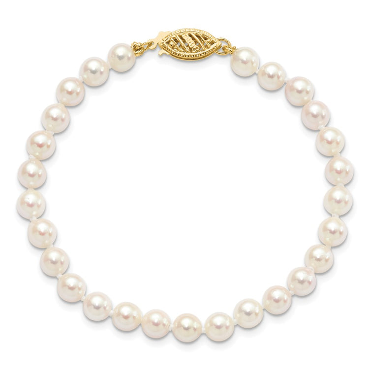 14k 5-6mm White Round Akoya Saltwater Cultured Pearl 7 inch Bracelet
