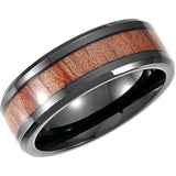 Black PVD Cobalt 8 mm Casted Wood Inlay Comfort-Fit Band Size 13