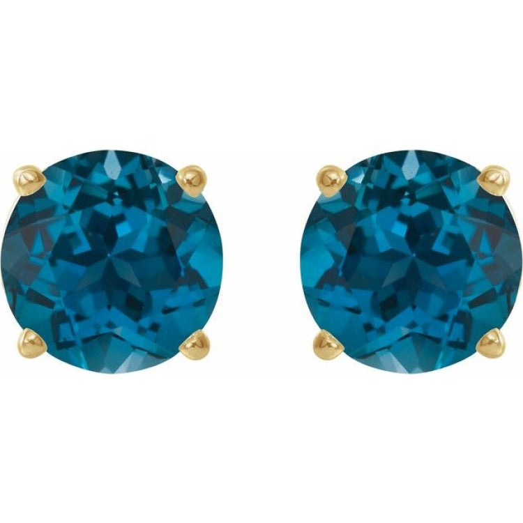 14K Yellow 8 mm Natural London Blue Topaz Stud Earrings