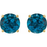 14K Yellow 8 mm Natural London Blue Topaz Stud Earrings