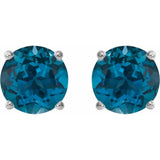 Platinum 8 mm Natural London Blue Topaz Stud Earrings