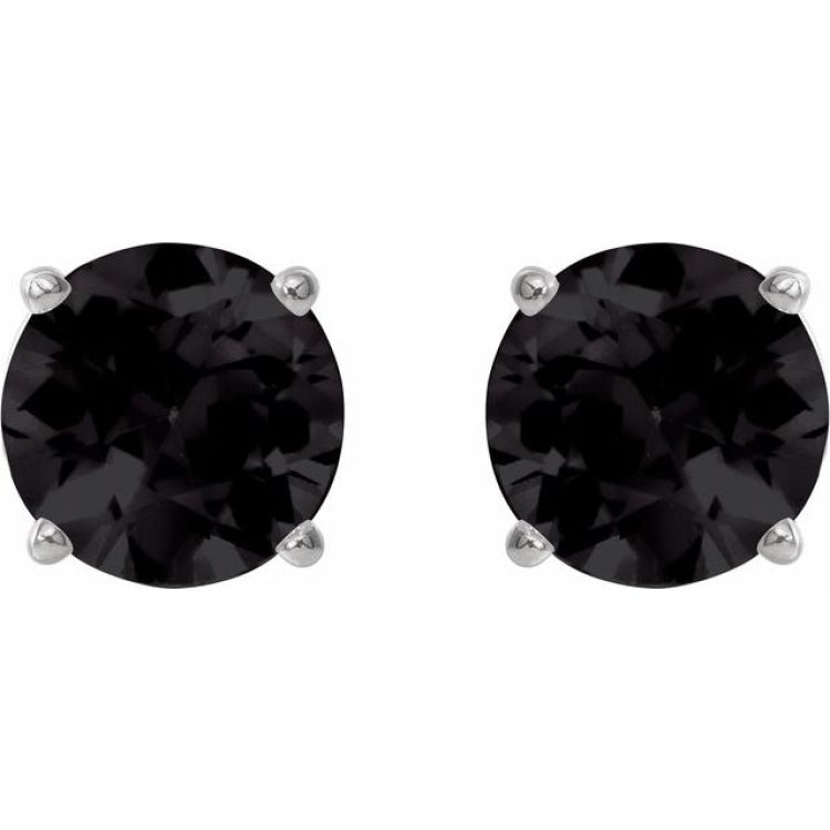 Sterling Silver 8 mm Natural Black Onyx Stud Earrings