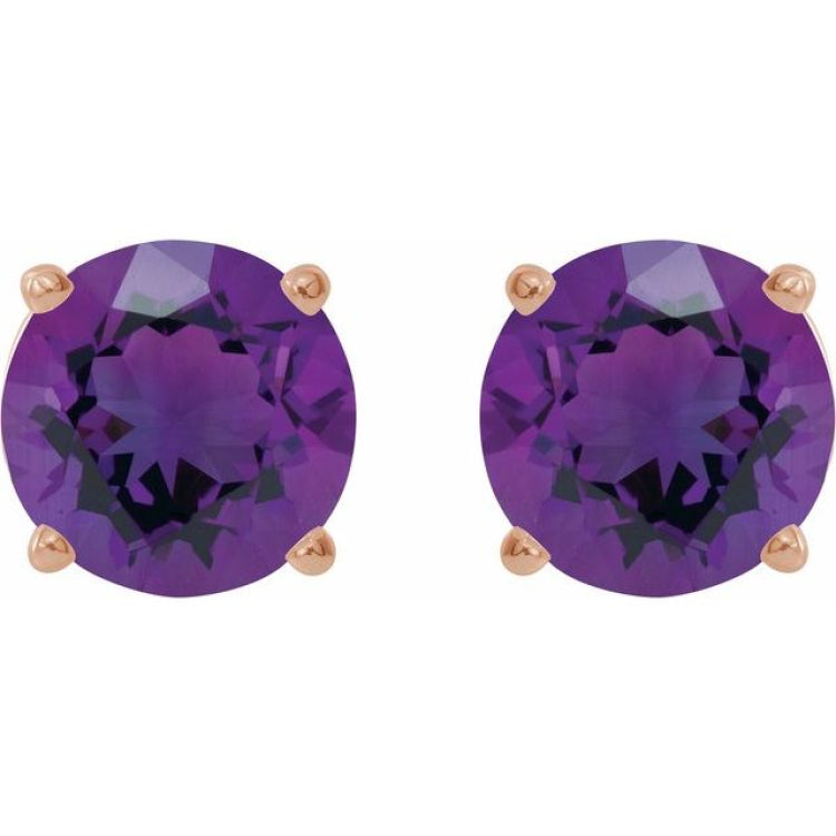 14K Rose 6 mm Natural Amethyst Stud Earrings