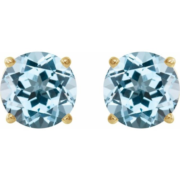 14K Yellow 8 mm Natural Sky Blue Topaz Stud Earrings