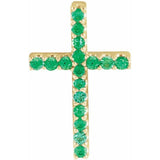 14K Yellow Natural Emerald Petite Cross Pendant