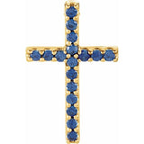 14K Yellow Natural Blue Sapphire Petite Cross Pendant