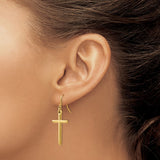 14k Polished Cross Dangle French Hook Earrings