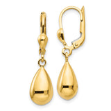 14k Polished Teardrop Dangle Leverback Earrings