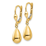 14k Polished Teardrop Dangle Leverback Earrings
