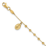 14K Polished and Diamond-cut Miraculous Medal and Cross 7.5 inch Rosary Bracelet