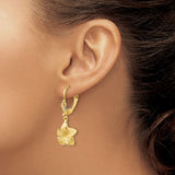 14k Satin and Diamond-Cut Plumeria Dangle Leverback Earrings