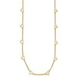 14k Polished Open Hearts with Heart Link Chain 16 inch Station Necklace
