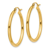 14K 2.5x30mm Polished Round Tube Hoop Earrings
