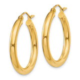 14k 3x25mm Polished Lightweight Tube Hoop Earrings