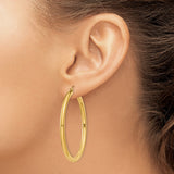 14K 3x45mm Polished Tube Hoop Earrings