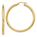 14K 3x45mm Polished Lightweight Tube Hoop Earrings