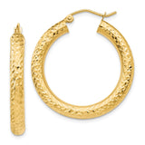 14k Diamond-cut 4mm Round Hoop Earrings