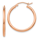 14k Rose Gold 2x25mm Polished Lightweight Tube Hoop Earrings