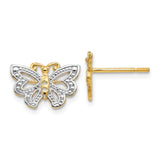 14k and White Rhodium Butterfly Post Earrings