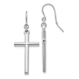 14k White Gold Hollow Polished Cross Dangle French Hook Earrings