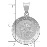 14k White Gold Polished and Satin Hollow St Christopher Medal Round Pendant