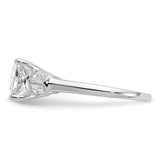 14k White Gold 1/2 carat Lab Grown Diamond VS+ F+ 1 1/2 carat Center Princess Semi Mount Three Stone Engagement Ring