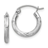 14k White Gold 2x13mm Satin Diamond-cut Round Tube Hoop Earrings