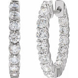14K White Gold 2 CTW Lab-Grown Diamond Inside-Outside Hinged 20 mm Hoop Earrings