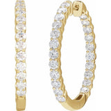 14K Yellow Gold 3 CTW Lab-Grown Diamond Inside-Outside Hinged 30 mm Hoop Earrings