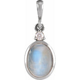 Platinum 6x4 mm Natural Rainbow Moonstone & .015 CT Natural Diamond Pendant
