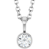 14K White Gold 1/10 CT Natural Diamond Bezel-Set Solitaire 16-18" Necklace