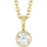 14K Yellow Gold 1/6 CT Natural Diamond Bezel-Set Solitaire 16-18" Necklace