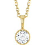 14K Yellow Gold 1/4 CT Natural Diamond Bezel-Set Solitaire 16-18" Necklace