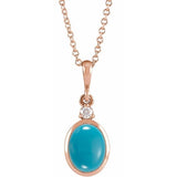 14K Rose Gold 8x6 mm Natural Turquoise & .03 CT Natural Diamond 16-18" Necklace