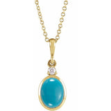 14K Yellow Gold 8x6 mm Natural Turquoise & .03 CT Natural Diamond 16-18" Necklace