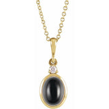 14K Yellow Gold 8x6 mm Natural Black Onyx & .03 CT Natural Diamond 16-18" Necklace