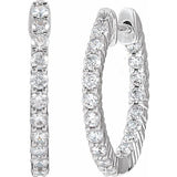 14K White Gold 3/4 CTW Lab-Grown Diamond Inside-Outside Hinged 17.2 mm Hoop Earrings