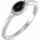 14K White Gold 6x4 mm Round Natural Black Onyx & .03 CTW Natural Diamond Ring