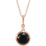 14K Rose Gold 8 mm Natural Black Onyx & .03 CT Natural Diamond Cabochon 16-18" Necklace