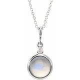 14K White Gold 8 mm Natural Rainbow Moonstone & .03 CT Natural Diamond Cabochon 16-18" Necklace