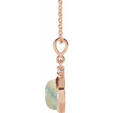 14K Rose Gold 8 mm Natural White Opal & .03 CT Natural Diamond Cabochon 16-18" Necklace
