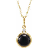 14K Yellow Gold 8 mm Natural Black Onyx & .03 CT Natural Diamond Cabochon 16-18" Necklace