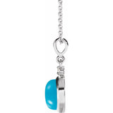 14K White Gold 6 mm Natural Turquoise & .03 CT Natural Diamond Cabochon 16-18" Necklace