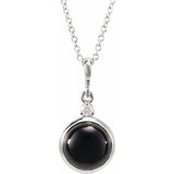 14K White Gold 6 mm Natural Black Onyx & .03 CT Natural Diamond Cabochon 16-18" Necklace