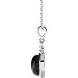 14K White Gold 6 mm Natural Black Onyx & .03 CT Natural Diamond Cabochon 16-18" Necklace