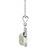 Sterling Silver 6 mm Natural White Opal & .03 CT Natural Diamond Cabochon 16-18" Necklace