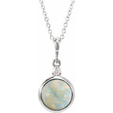 Platinum 6 mm Natural White Opal & .03 CT Natural Diamond Cabochon 16-18" Necklace