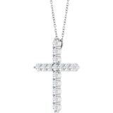 14K White Gold 3/4 CTW Lab-Grown Diamond Cross 16-18" Necklace